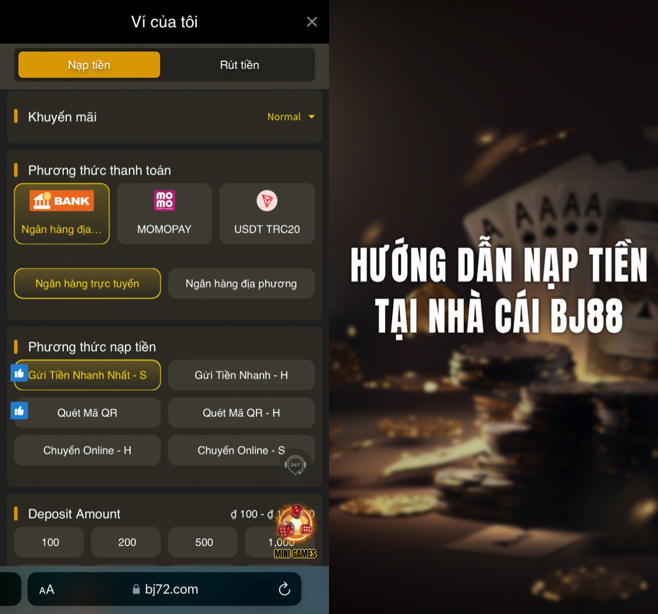 Hướng dẫn nạp tiền BJ88 bằng nhiều cách với từng bước cụ thể trong 5 phút