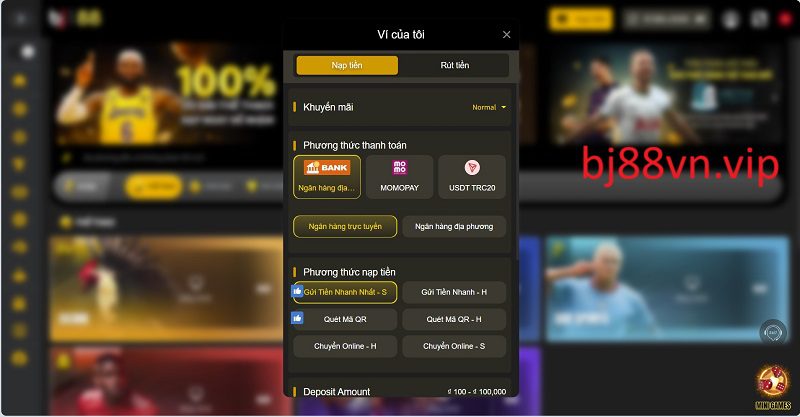 Nạp tiền BJ88 bằng hình thức ngân hàng trực tuyến