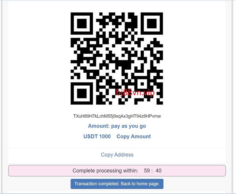 Quét mã QR để hoàn tất nạp tiền BJ88 bằng USDT